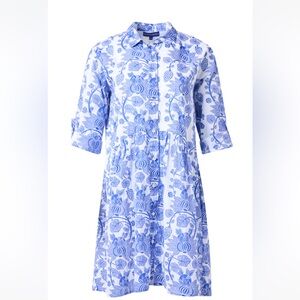 Ro's Garden Deauville blue and white Print Shirt Dress